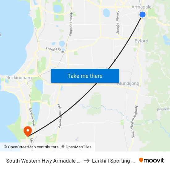 South Western Hwy Armadale Snr High Sch to Larkhill Sporting Complex map