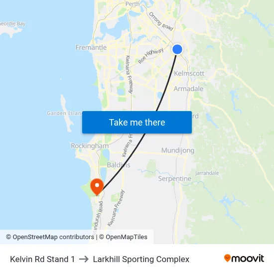 Kelvin Rd Stand 1 to Larkhill Sporting Complex map