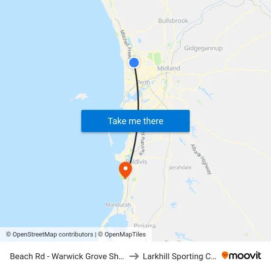 Beach Rd - Warwick Grove Shopping Ctr to Larkhill Sporting Complex map
