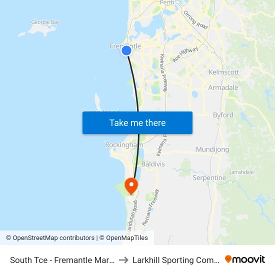 South Tce - Fremantle Markets to Larkhill Sporting Complex map