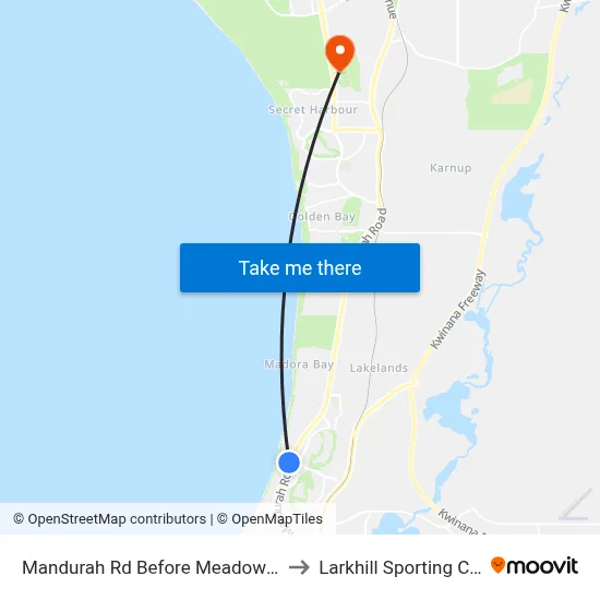 Mandurah Rd Before Meadow Springs Dr to Larkhill Sporting Complex map