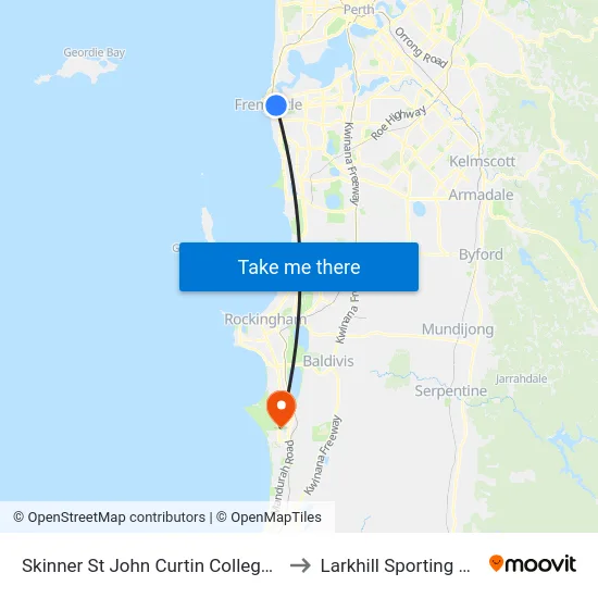 Skinner St John Curtin College Of the Arts to Larkhill Sporting Complex map