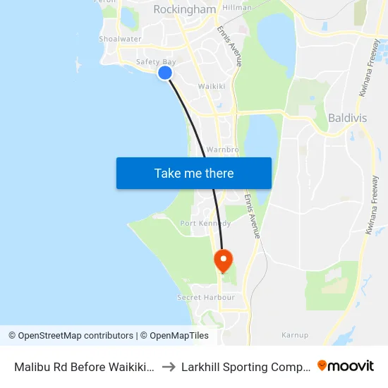 Malibu Rd Before Waikiki Rd to Larkhill Sporting Complex map
