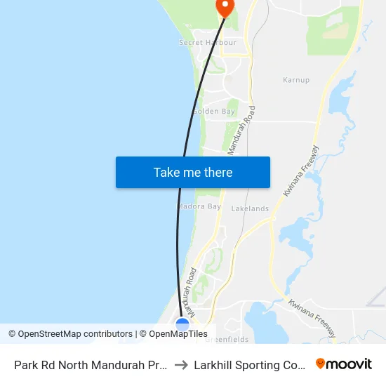 Park Rd North Mandurah Prim Sch to Larkhill Sporting Complex map