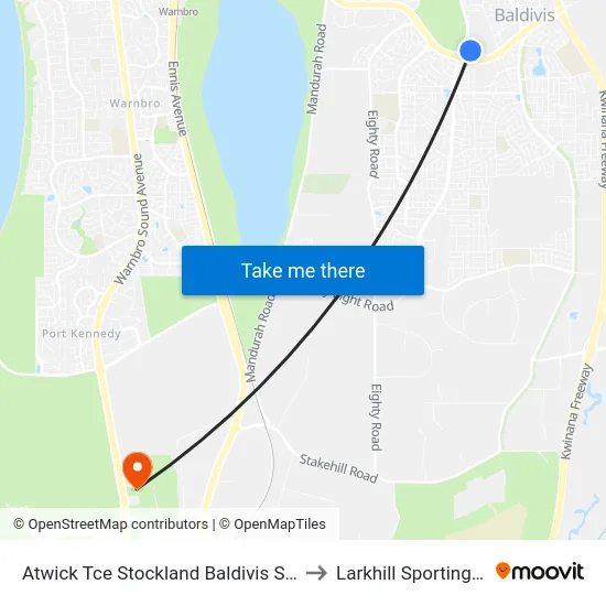 Atwick Tce Stockland Baldivis Shopping Centre to Larkhill Sporting Complex map