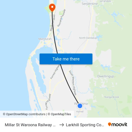 Millar St Waroona Railway Station to Larkhill Sporting Complex map