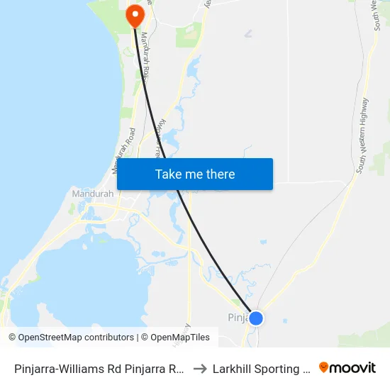 Pinjarra-Williams Rd Pinjarra Railway Station to Larkhill Sporting Complex map