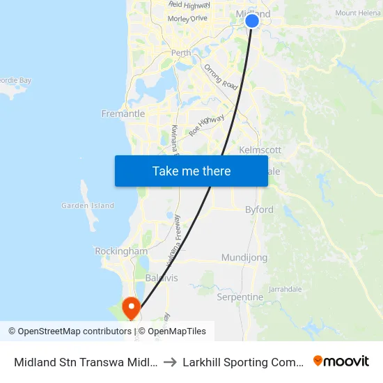 Midland Stn Transwa Midland to Larkhill Sporting Complex map