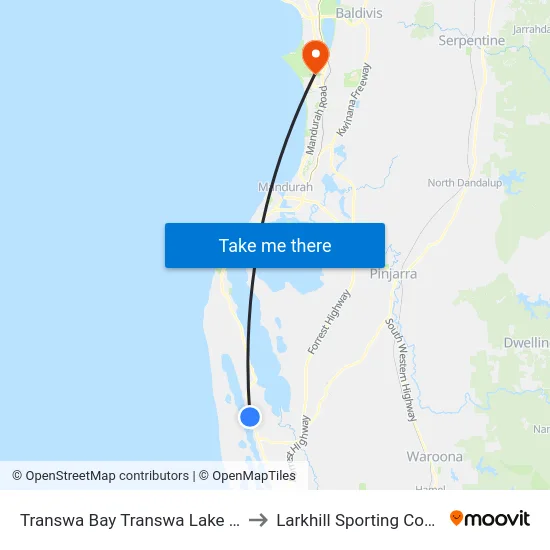 Transwa Bay Transwa Lake Clifton to Larkhill Sporting Complex map