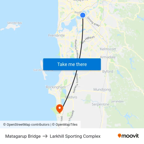 Matagarup Bridge to Larkhill Sporting Complex map