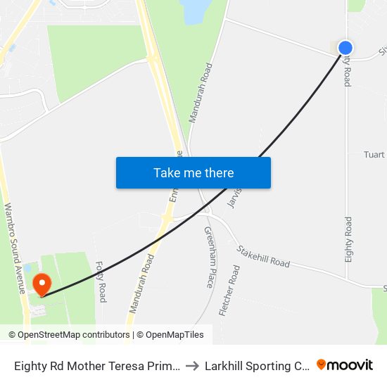 Eighty Rd Mother Teresa Primary School to Larkhill Sporting Complex map