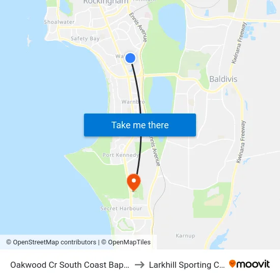 Oakwood Cr South Coast Baptist College to Larkhill Sporting Complex map