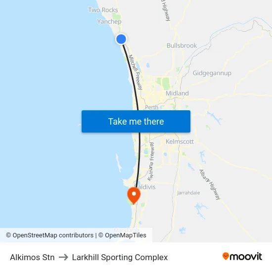 Alkimos Stn to Larkhill Sporting Complex map