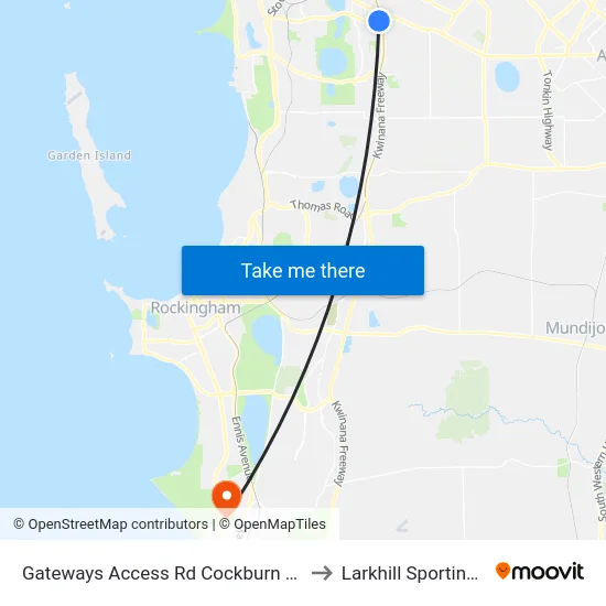 Gateways Access Rd Cockburn Gateway Shop Ctr to Larkhill Sporting Complex map