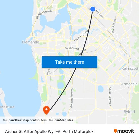 Archer St After Apollo Wy to Perth Motorplex map