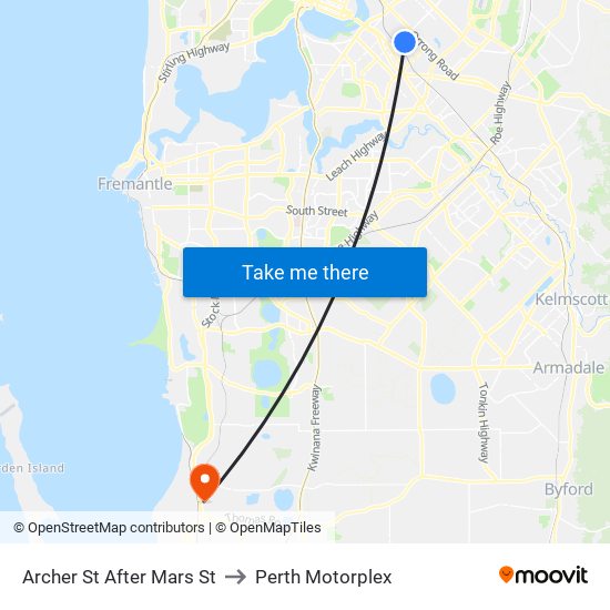 Archer St After Mars St to Perth Motorplex map
