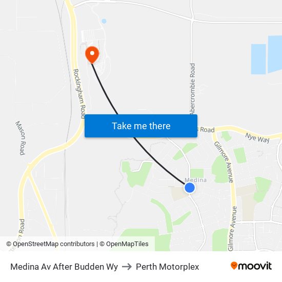 Medina Av After Budden Wy to Perth Motorplex map