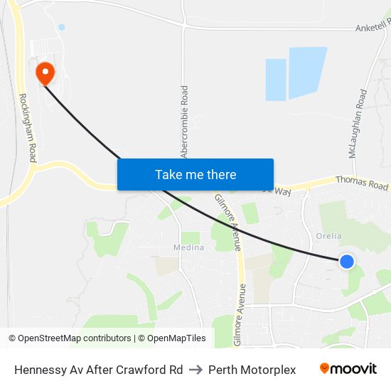 Hennessy Av After Crawford Rd to Perth Motorplex map