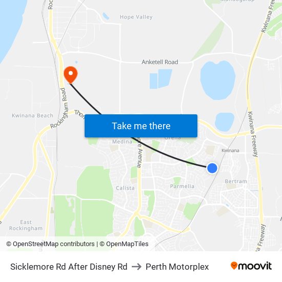 Sicklemore Rd After Disney Rd to Perth Motorplex map