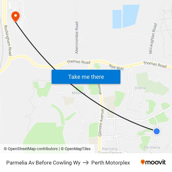 Parmelia Av Before Cowling Wy to Perth Motorplex map