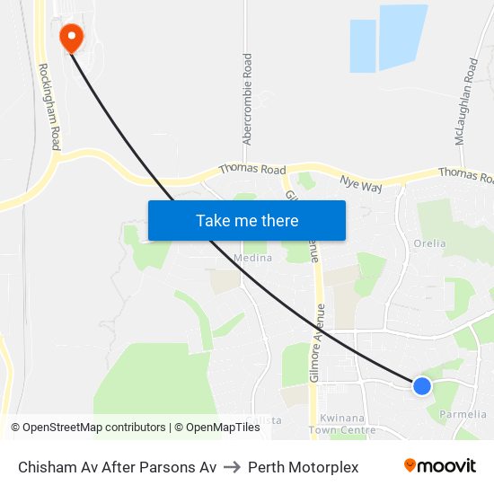 Chisham Av After Parsons Av to Perth Motorplex map
