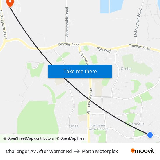 Challenger Av After Warner Rd to Perth Motorplex map