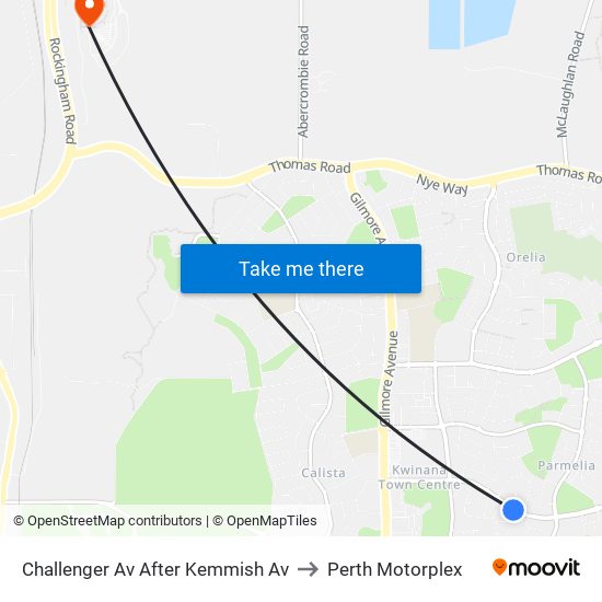 Challenger Av After Kemmish Av to Perth Motorplex map