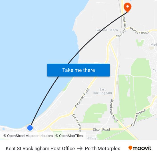 Kent St Rockingham Post Office to Perth Motorplex map