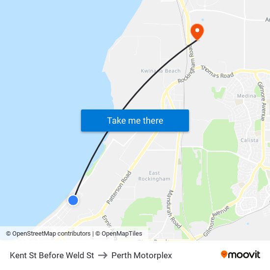 Kent St Before Weld St to Perth Motorplex map