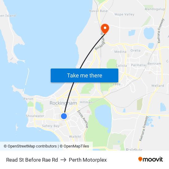 Read St Before Rae Rd to Perth Motorplex map