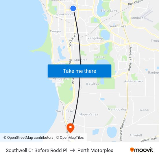 Southwell Cr Before Rodd Pl to Perth Motorplex map