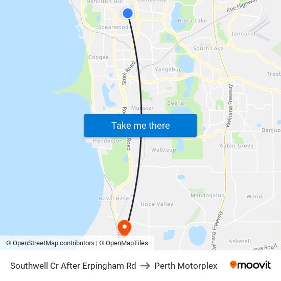 Southwell Cr After Erpingham Rd to Perth Motorplex map