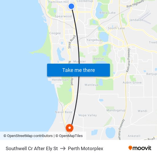 Southwell Cr After Ely St to Perth Motorplex map