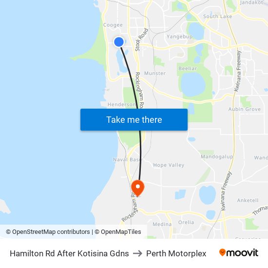 Hamilton Rd After Kotisina Gdns to Perth Motorplex map