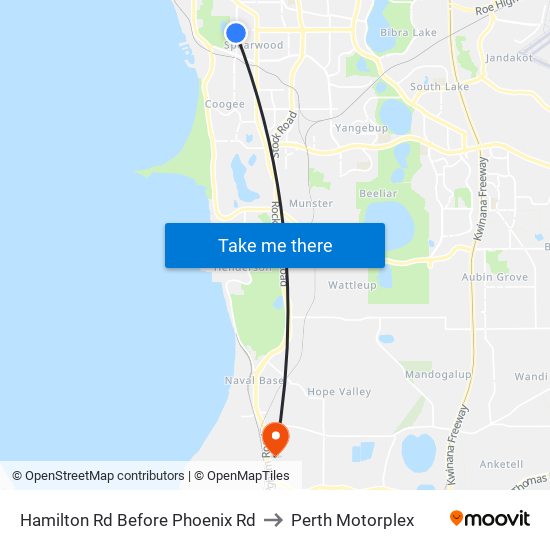 Hamilton Rd Before Phoenix Rd to Perth Motorplex map