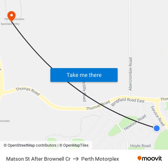 Matson St After Brownell Cr to Perth Motorplex map