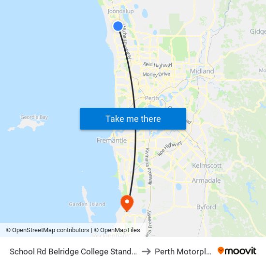 School Rd Belridge College Stand 1 to Perth Motorplex map