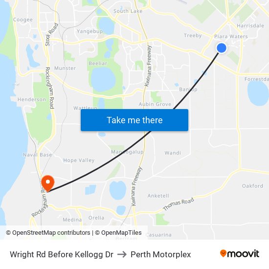 Wright Rd Before Kellogg Dr to Perth Motorplex map