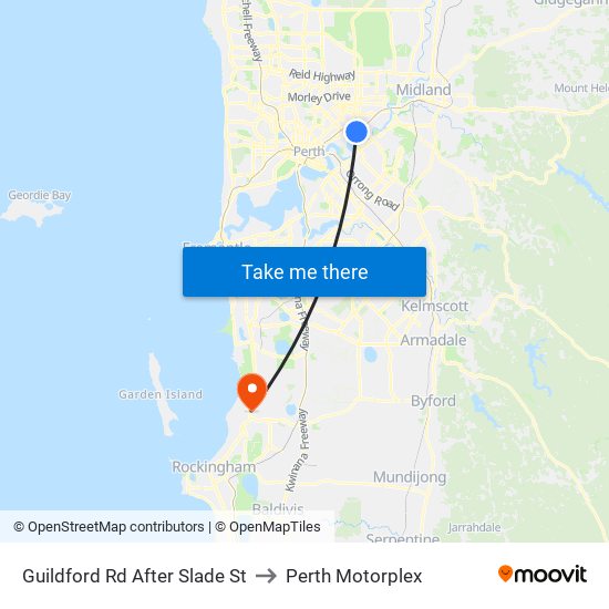 Guildford Rd After Slade St to Perth Motorplex map