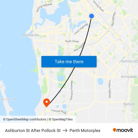 Ashburton St After Pollock St to Perth Motorplex map