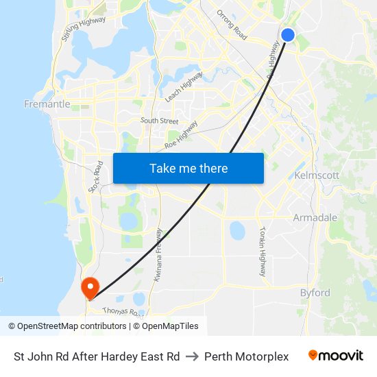 St John Rd After Hardey East Rd to Perth Motorplex map