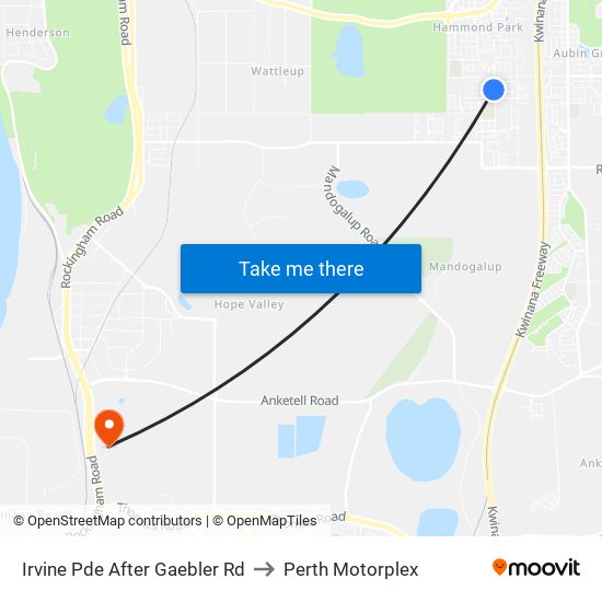Irvine Pde After Gaebler Rd to Perth Motorplex map