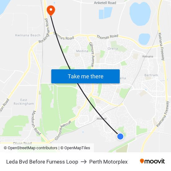 Leda Bvd Before Furness Loop to Perth Motorplex map