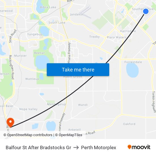 Balfour St After Bradstocks Gr to Perth Motorplex map