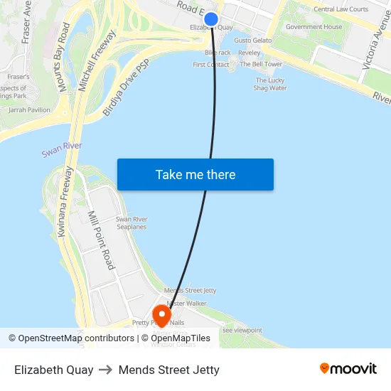 Elizabeth Quay to Mends Street Jetty map
