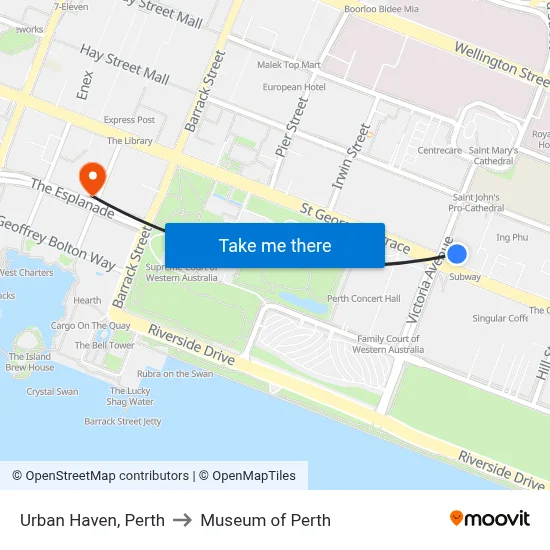 Urban Haven, Perth to Museum of Perth map