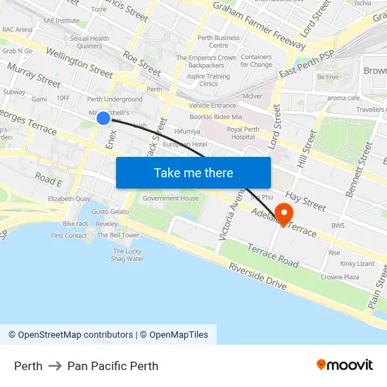 Perth to Pan Pacific Perth map