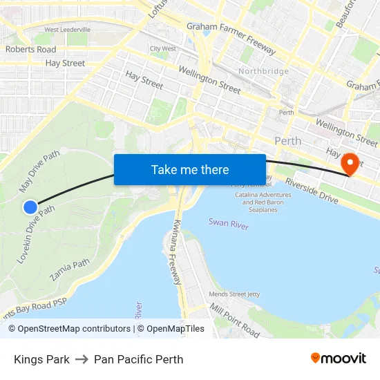 Kings Park to Pan Pacific Perth map