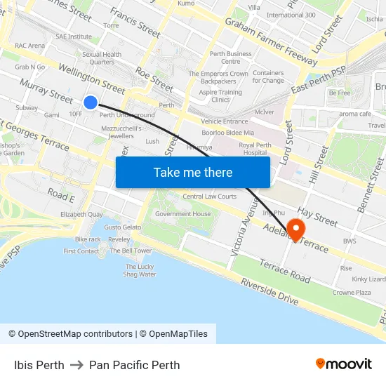 Ibis Perth to Pan Pacific Perth map