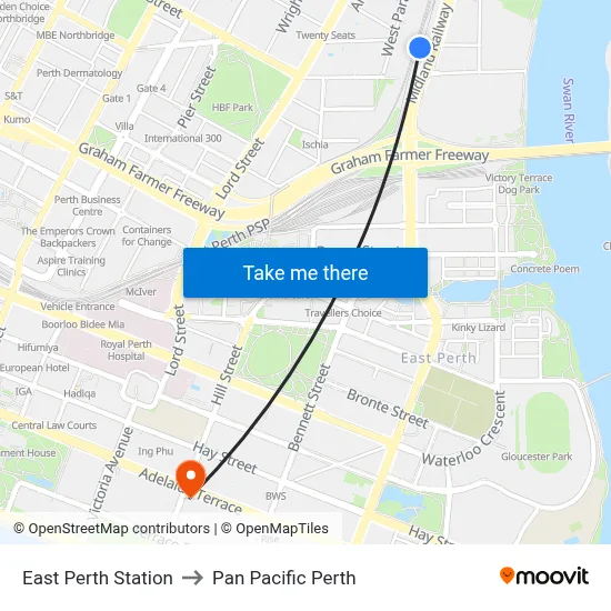 East Perth Station to Pan Pacific Perth map